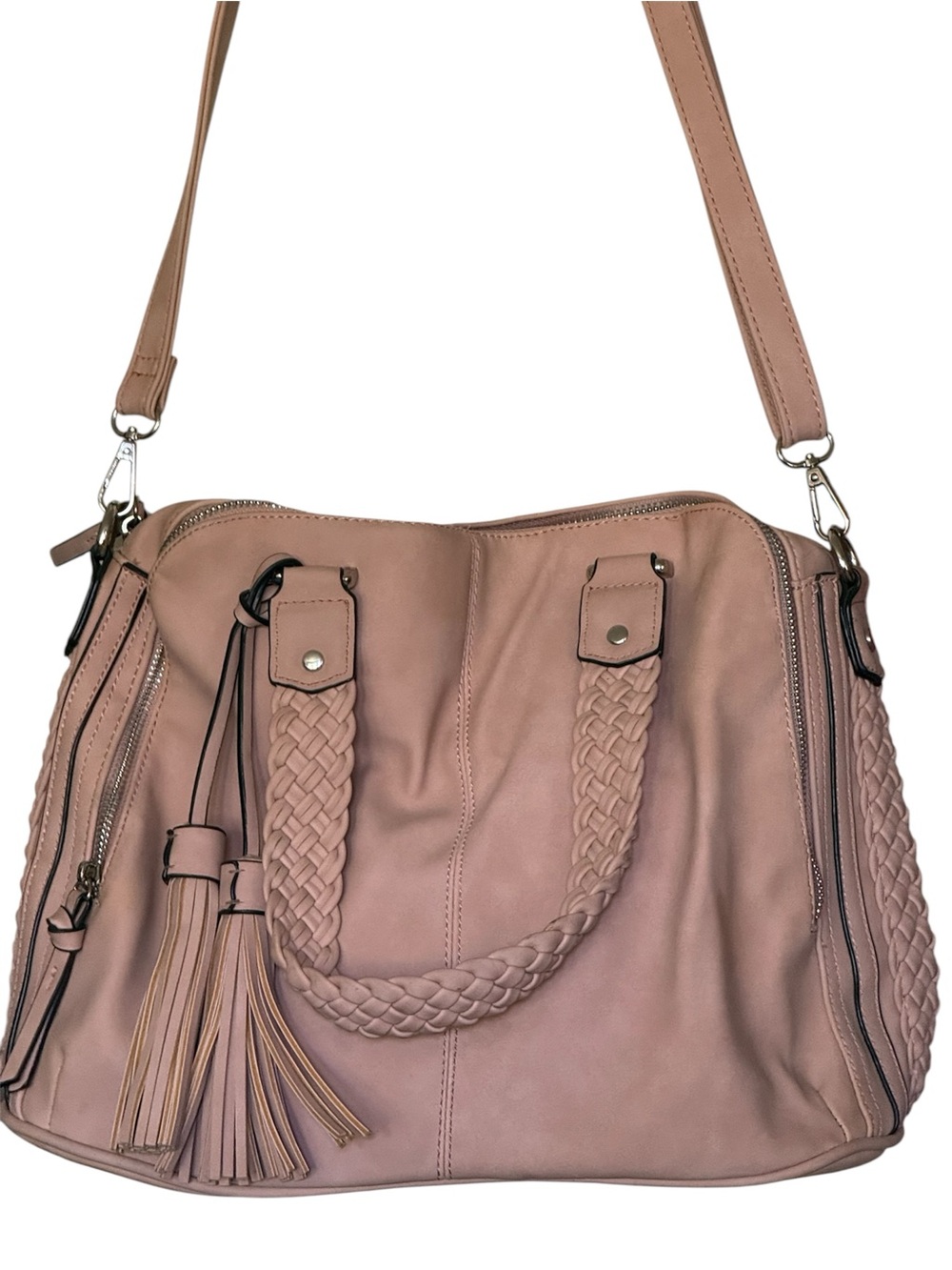 Women’s Blush Pink Braided Tote Shoulder Bag Great condition Super Cute!